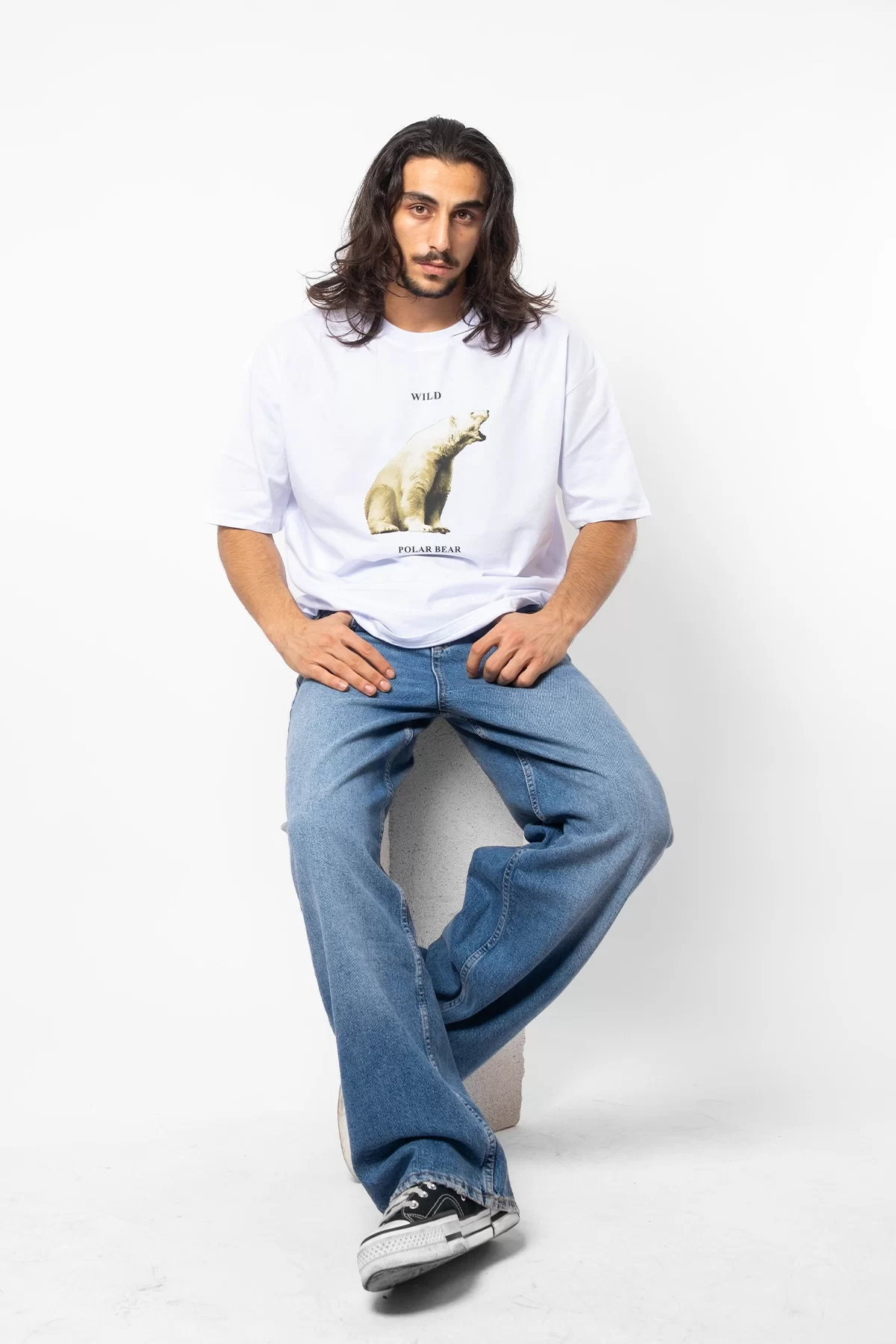 Polar Bear Baskılı Oversize Unisex Beyaz Premium Tshirt