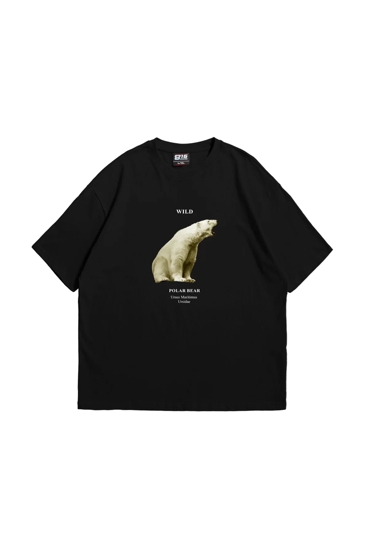 Polar Bear Baskılı Oversize Unisex Premium Siyah Tshirt