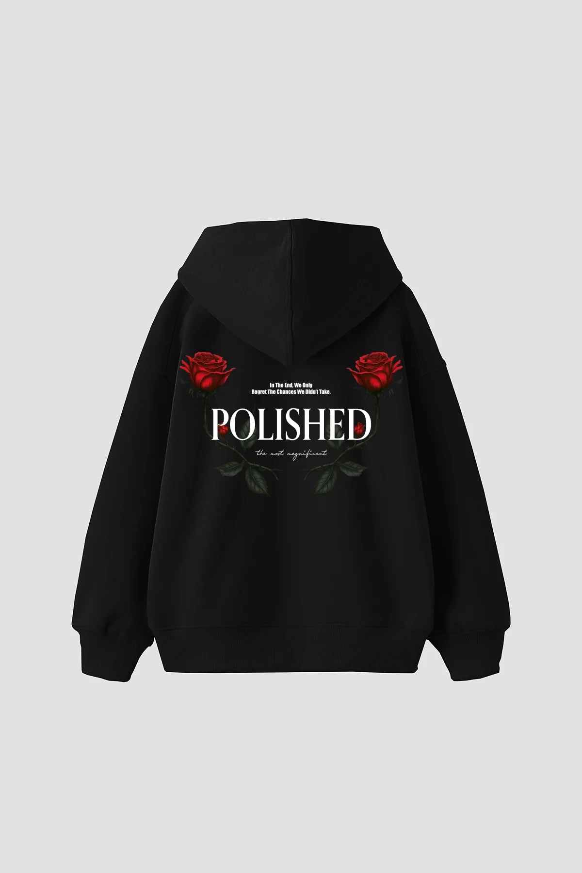 Polished Rose Baskılı Oversize Unisex Siyah Hoodie