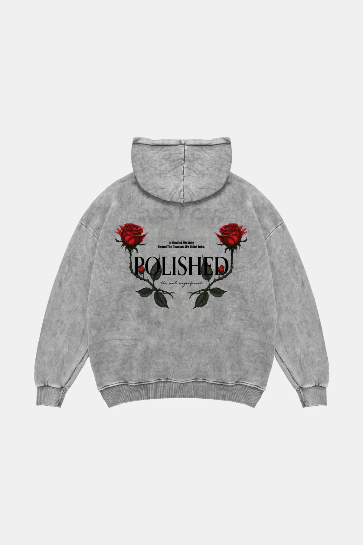 Polished Rose Baskılı Oversize Unisex Yıkamalı Beyaz Hoodie