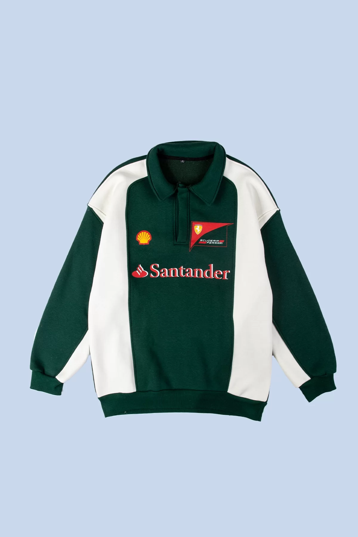 Polo Yaka Logo Baskılı Oversize Unisex Yeşil Sweatshirt