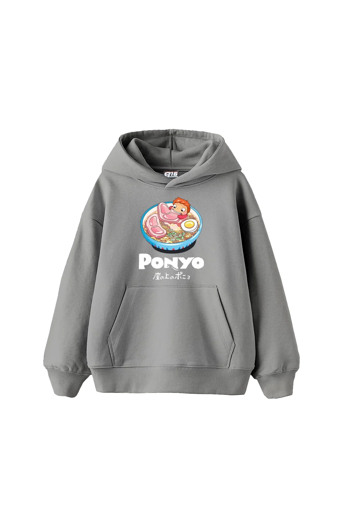 Ponyo Baskılı Oversize Unisex Gri Hoodie