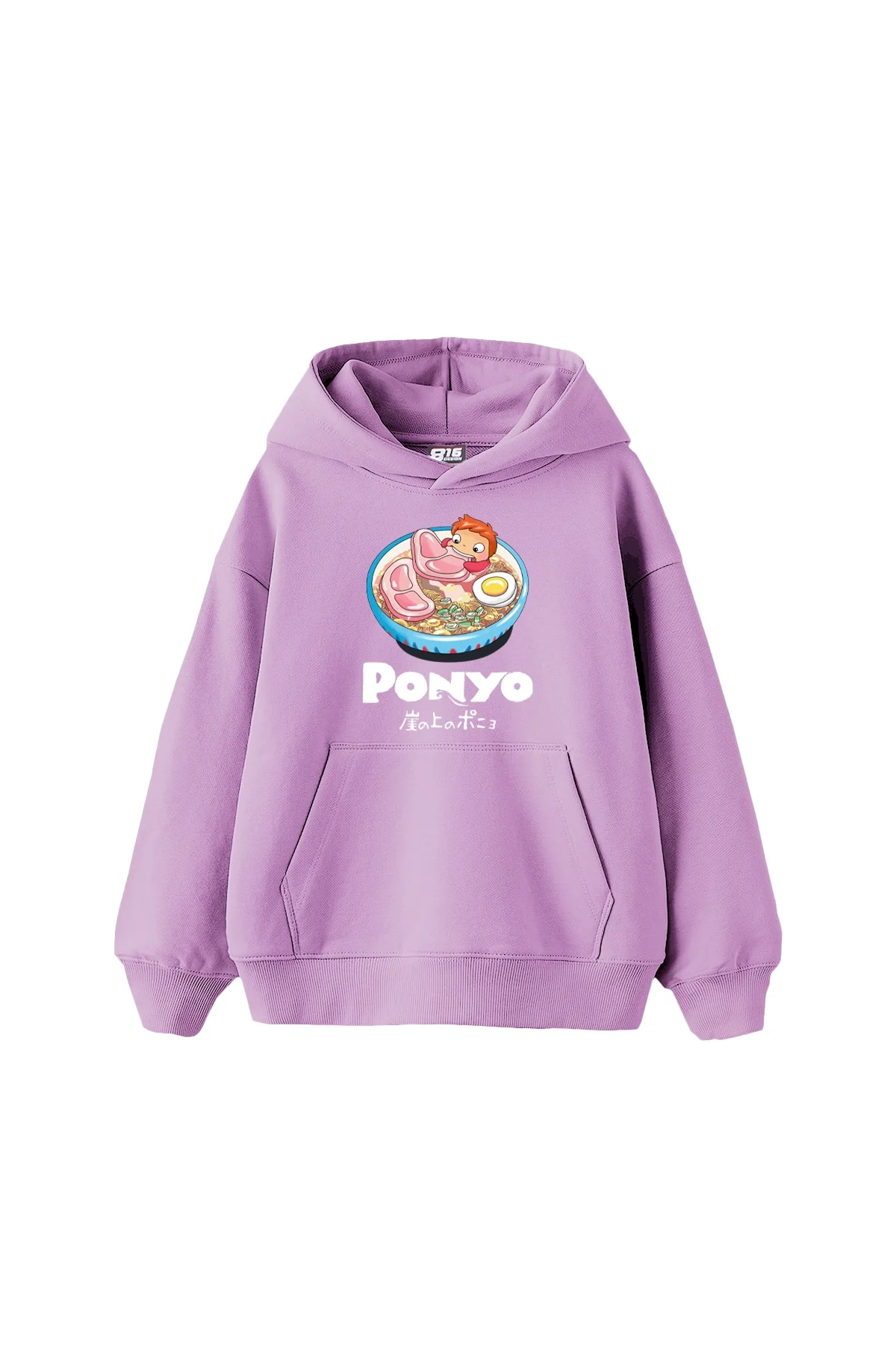 Ponyo Baskılı Oversize Unisex Mor Hoodie