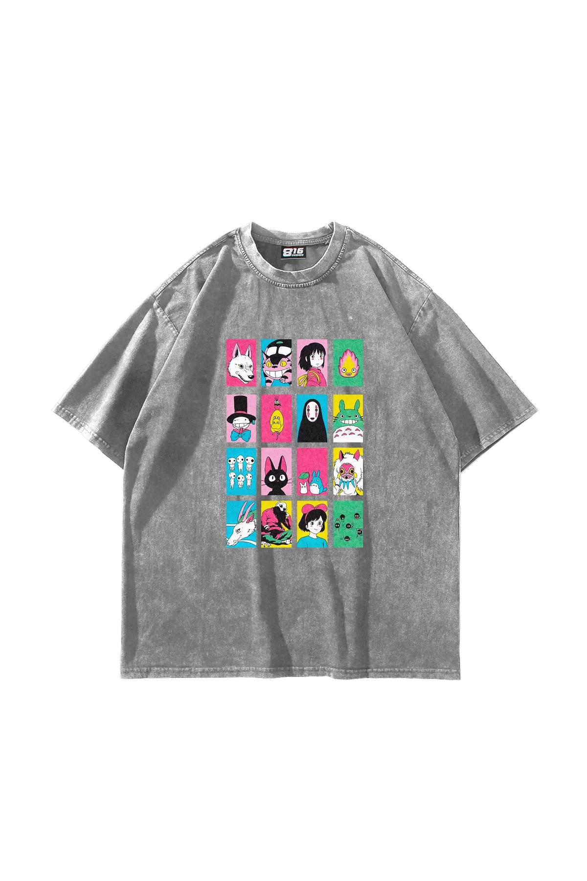 Ghibli Baskılı Oversize Unisex Yıkamalı Beyaz Tshirt