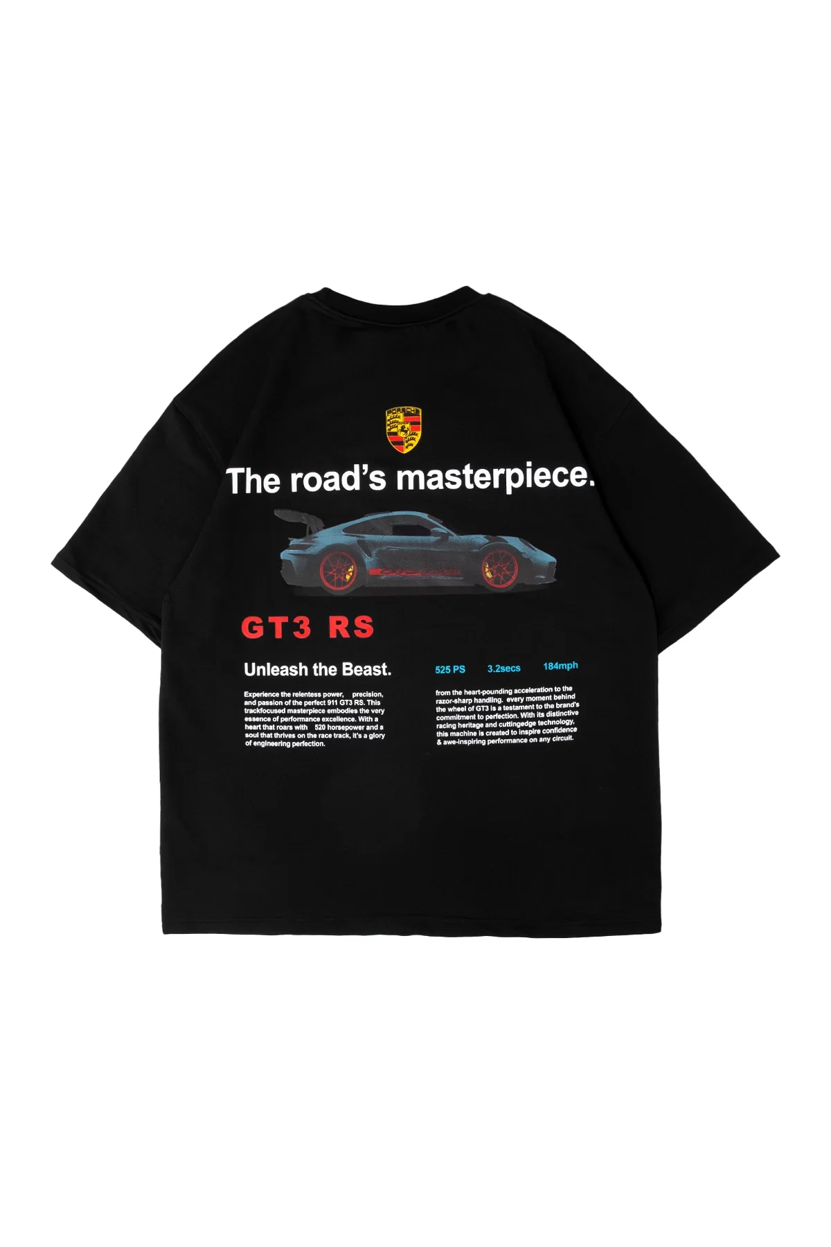 Porsche 911 Baskılı Oversize Unisex Siyah Tshirt