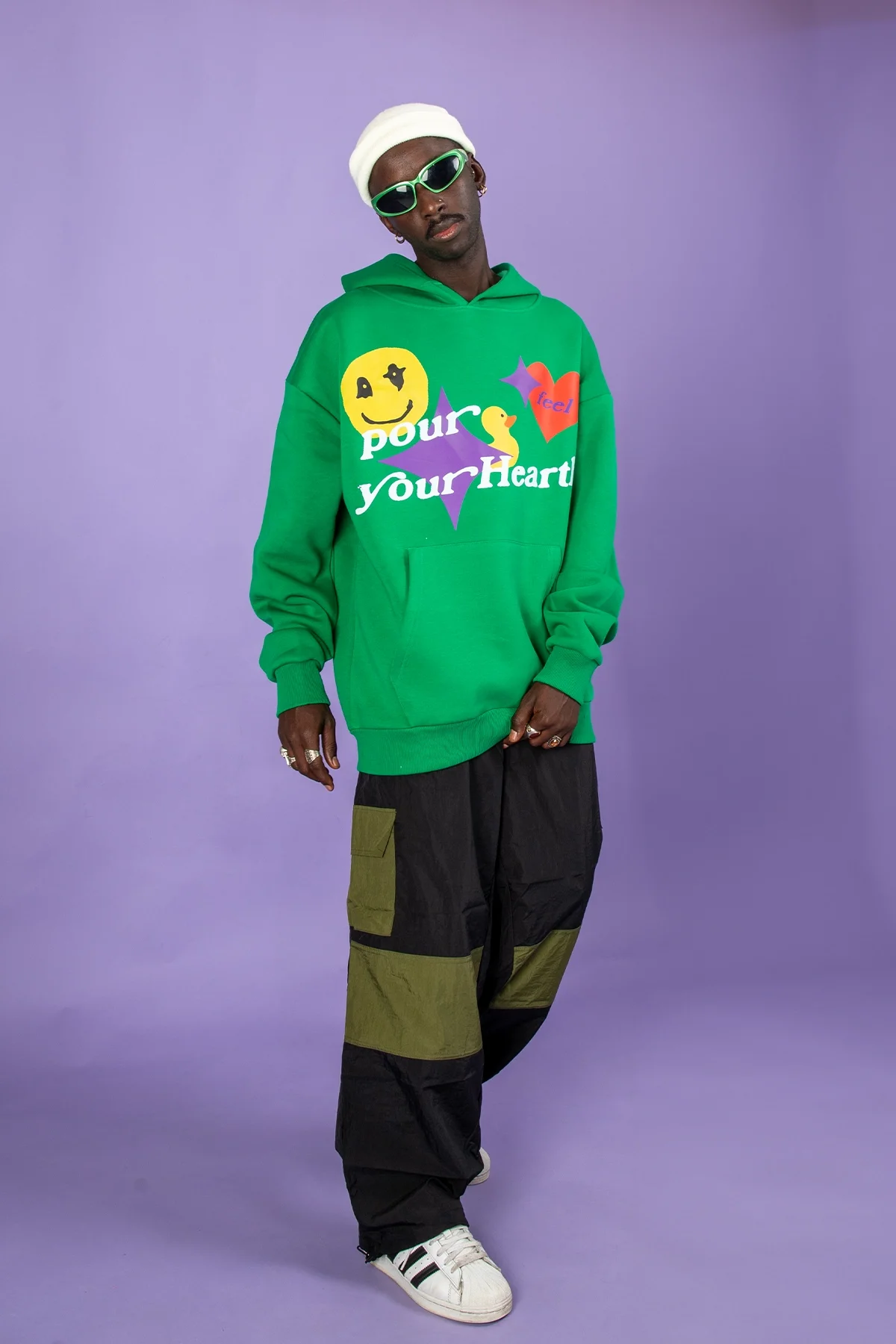 Pour Hearth Baskılı Oversize Unisex Yeşil Hoodie