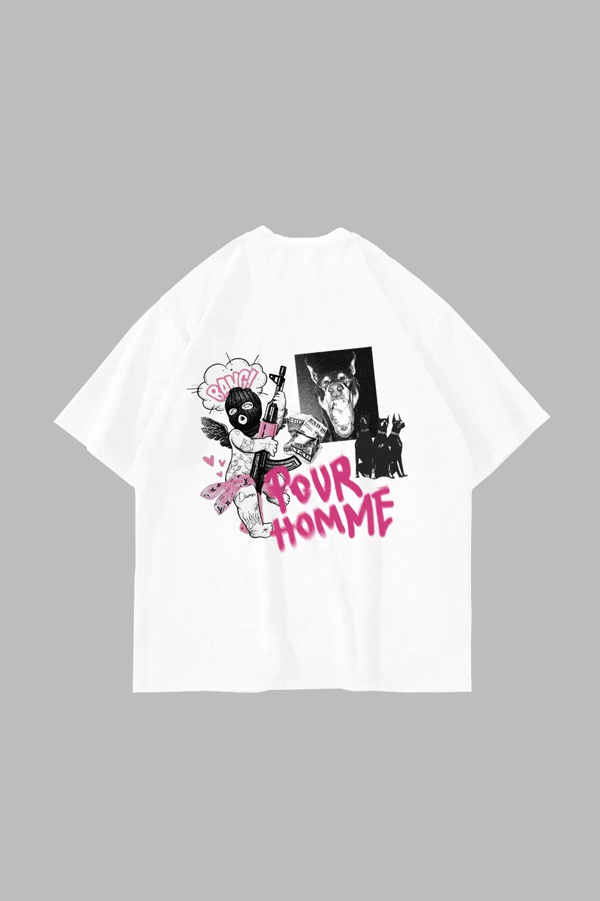 Pour Homme Baskılı 24/1 Oversize Unisex Beyaz Tshirt