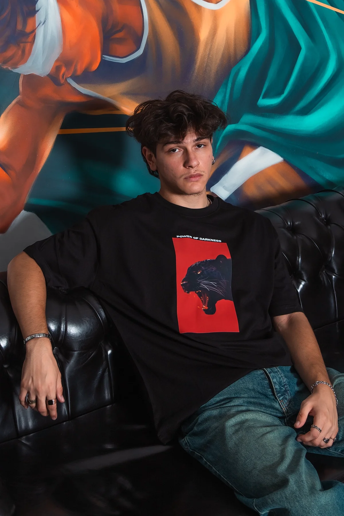 Power Of Darkness Baskılı Oversize Unisex Siyah Tshirt