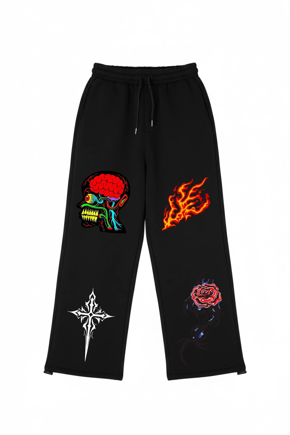 Premium Challenge Your Mind Wide Leg Erkek Siyah Eşofman Altı