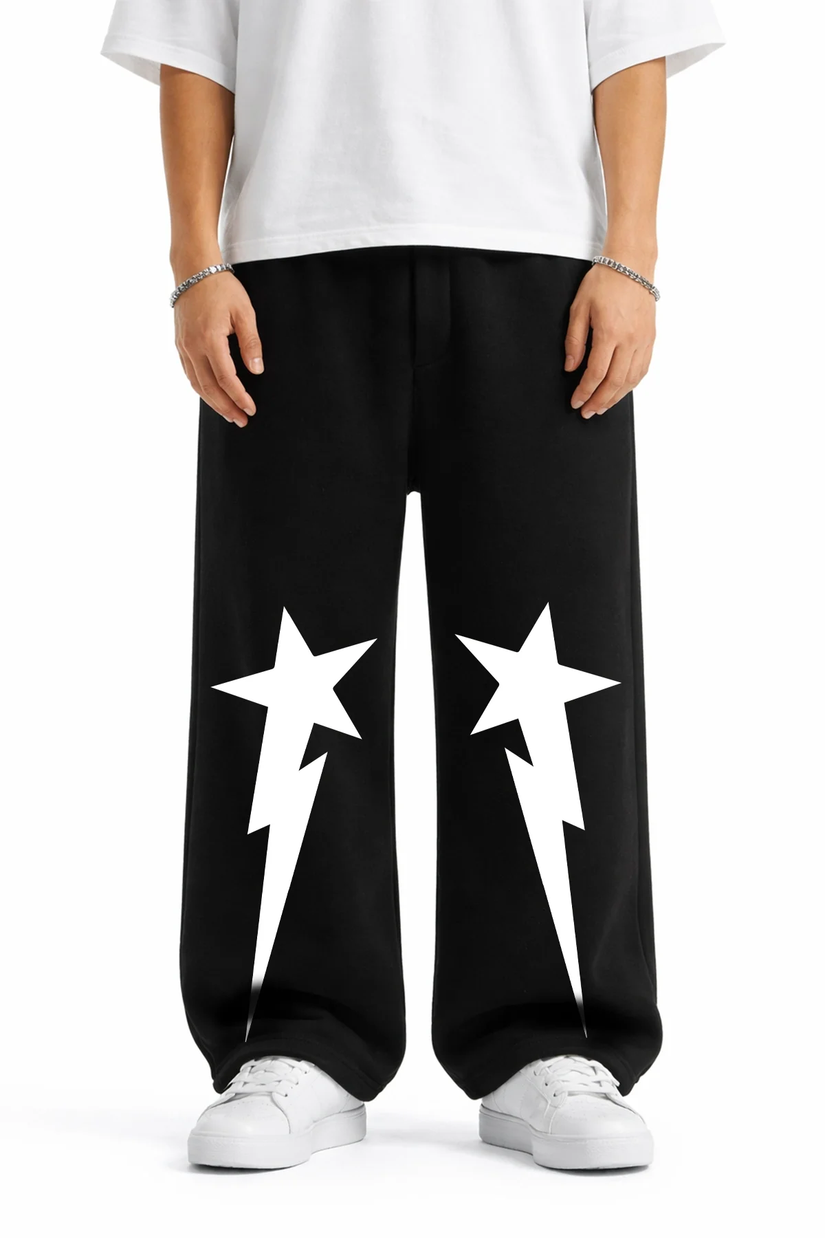 Premium Falling Star Wide Leg Erkek Siyah Eşofman Altı