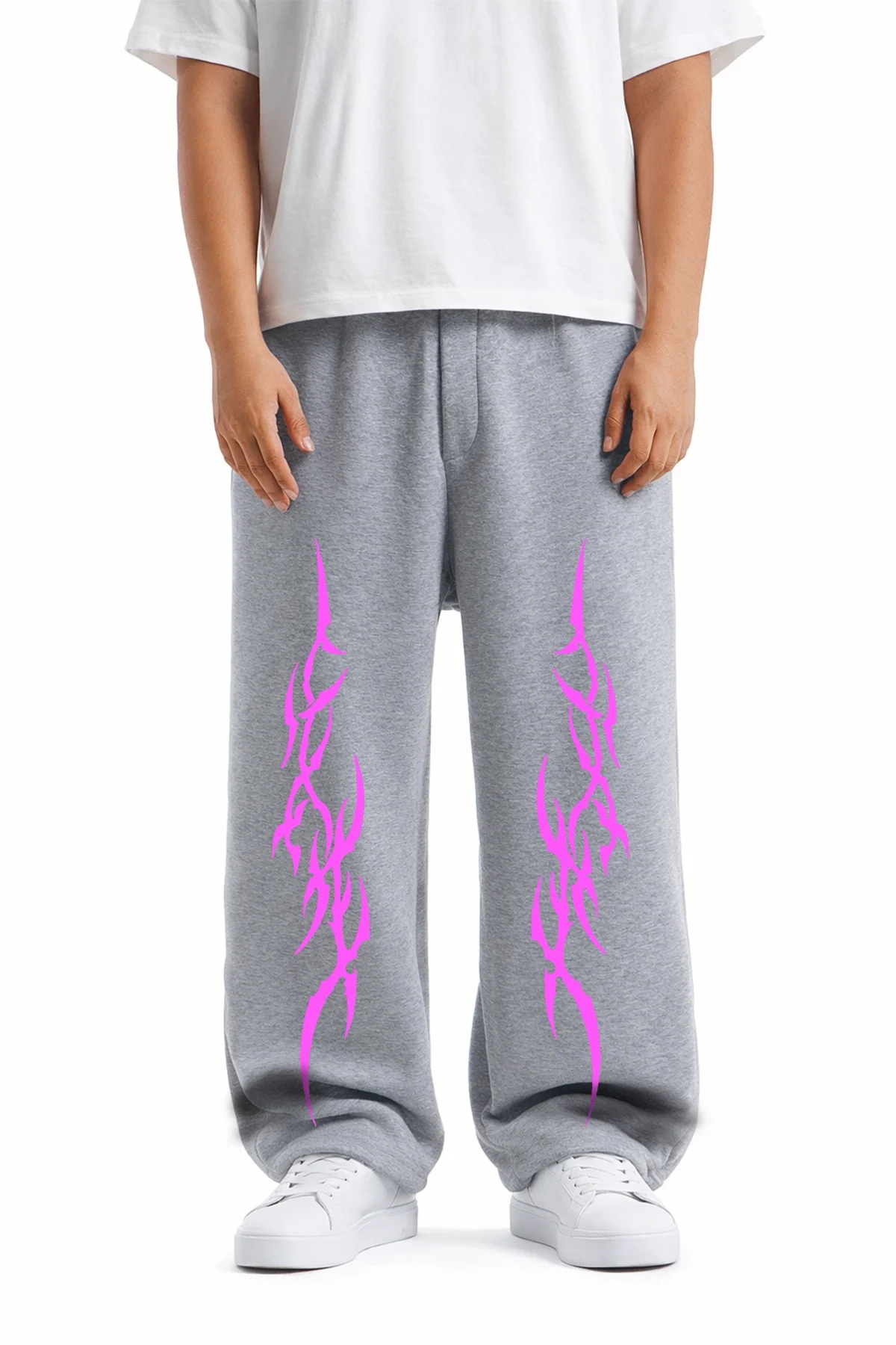 Premium Sharp Pink Wide Leg Erkek Gri Eşofman Altı