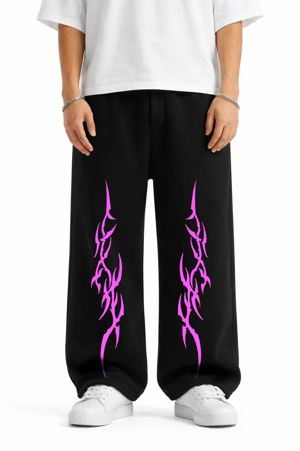 Premium Sharp Pink Wide Leg Erkek Siyah Eşofman Altı