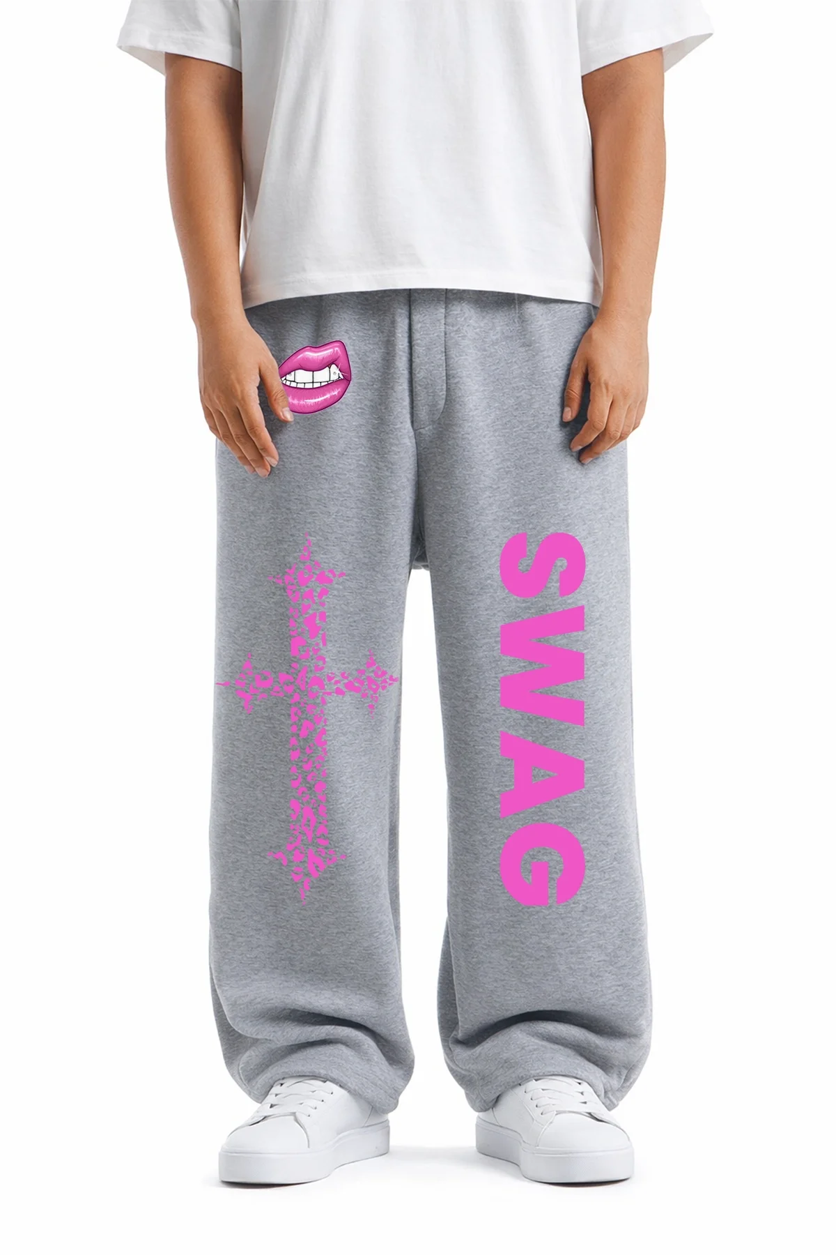 Premium Swag Wide Leg Erkek Gri Eşofman Altı