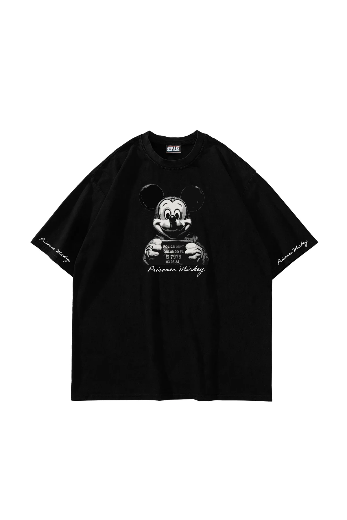 Prisoner Mickey Baskılı Oversize Unisex Siyah Tshirt