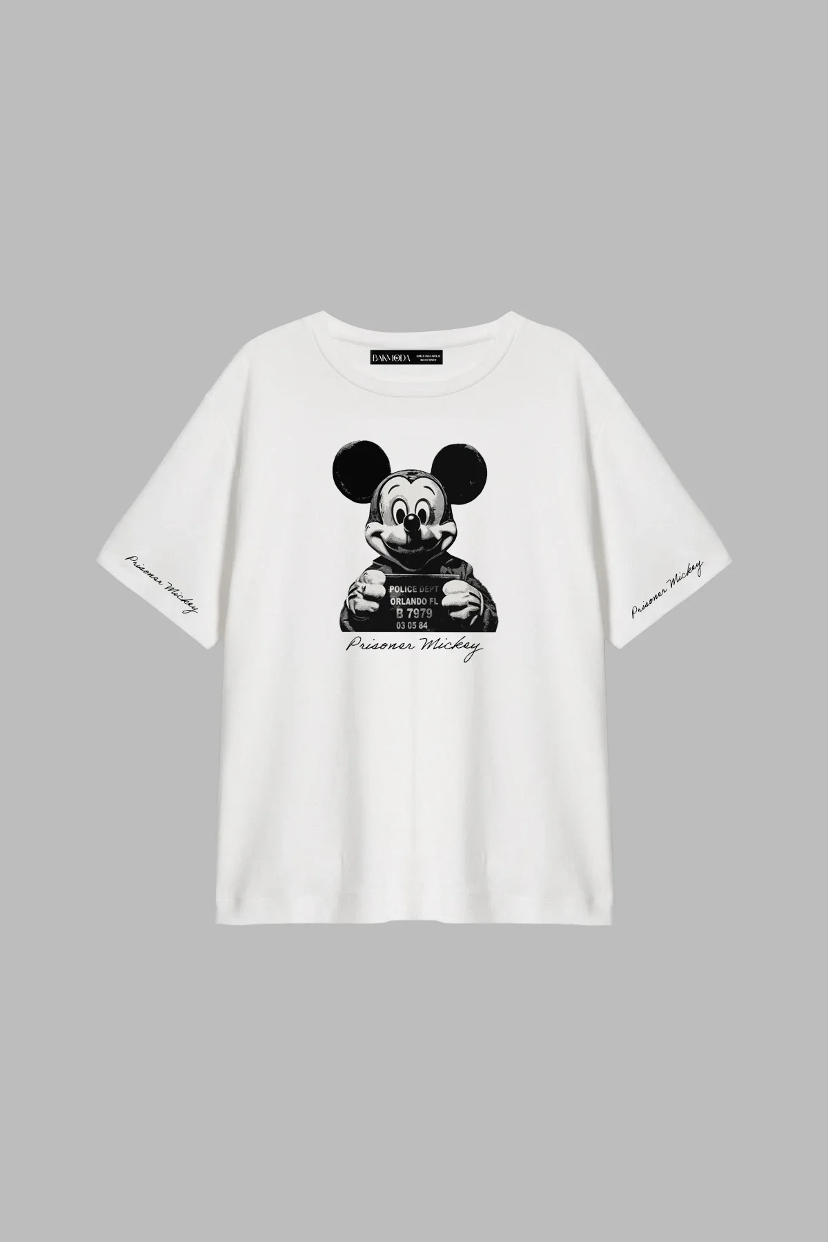 Prisoner Mickey Baskılı Relaxed Fit Beyaz Kadın Tshirt