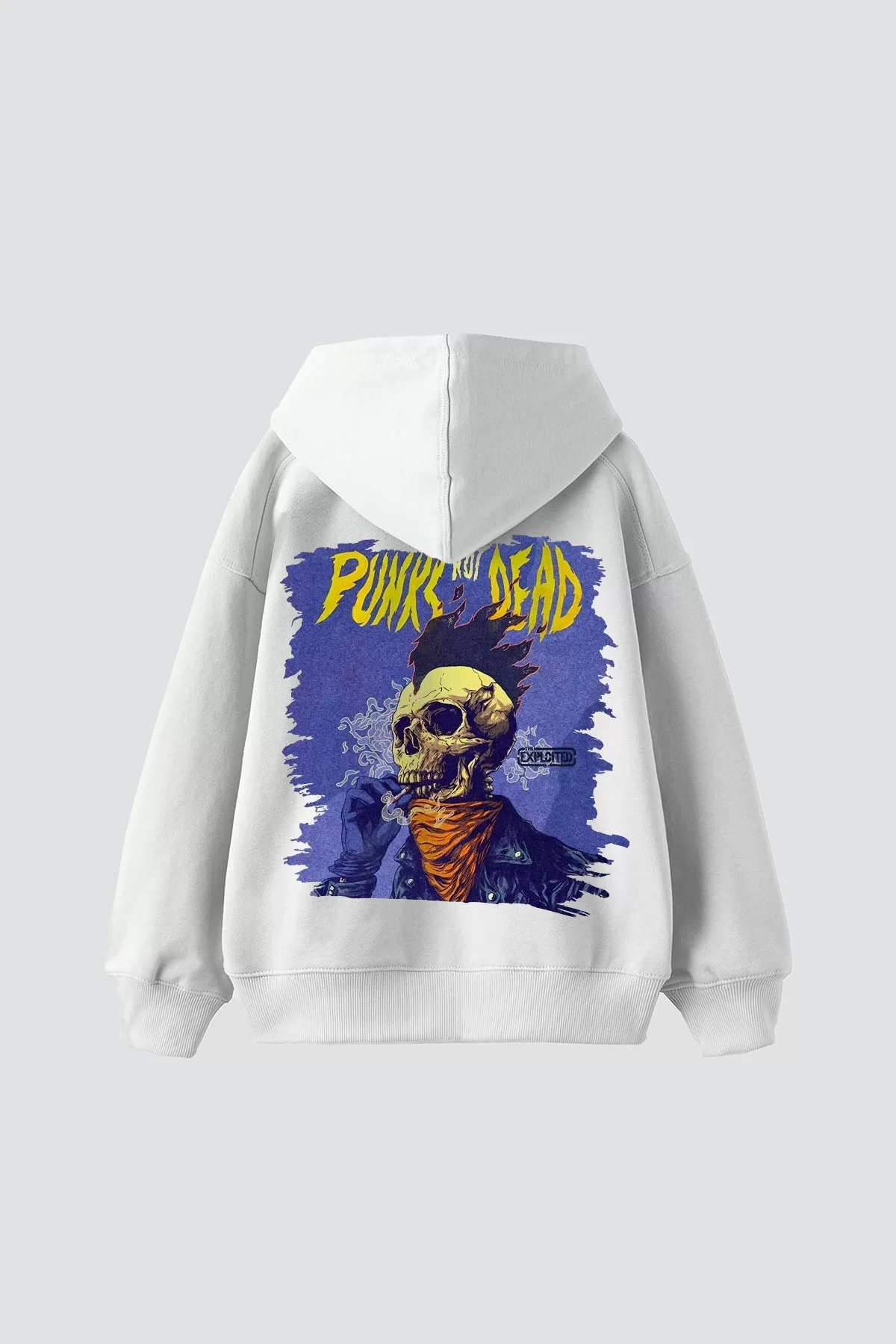 Punks Not Dead Baskılı Oversize Unisex Beyaz Hoodie