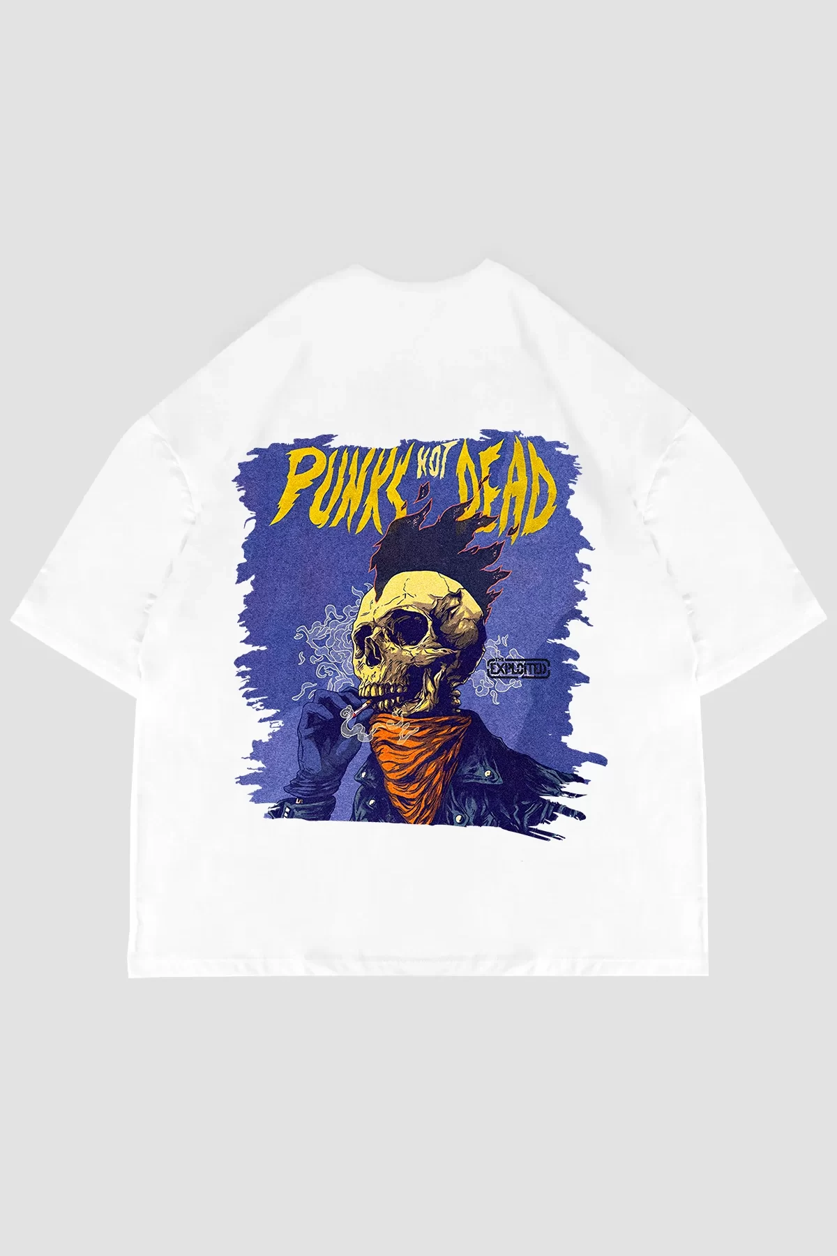 Punks Not Dead Sırt Baskılı Oversize Unisex Beyaz Tshirt