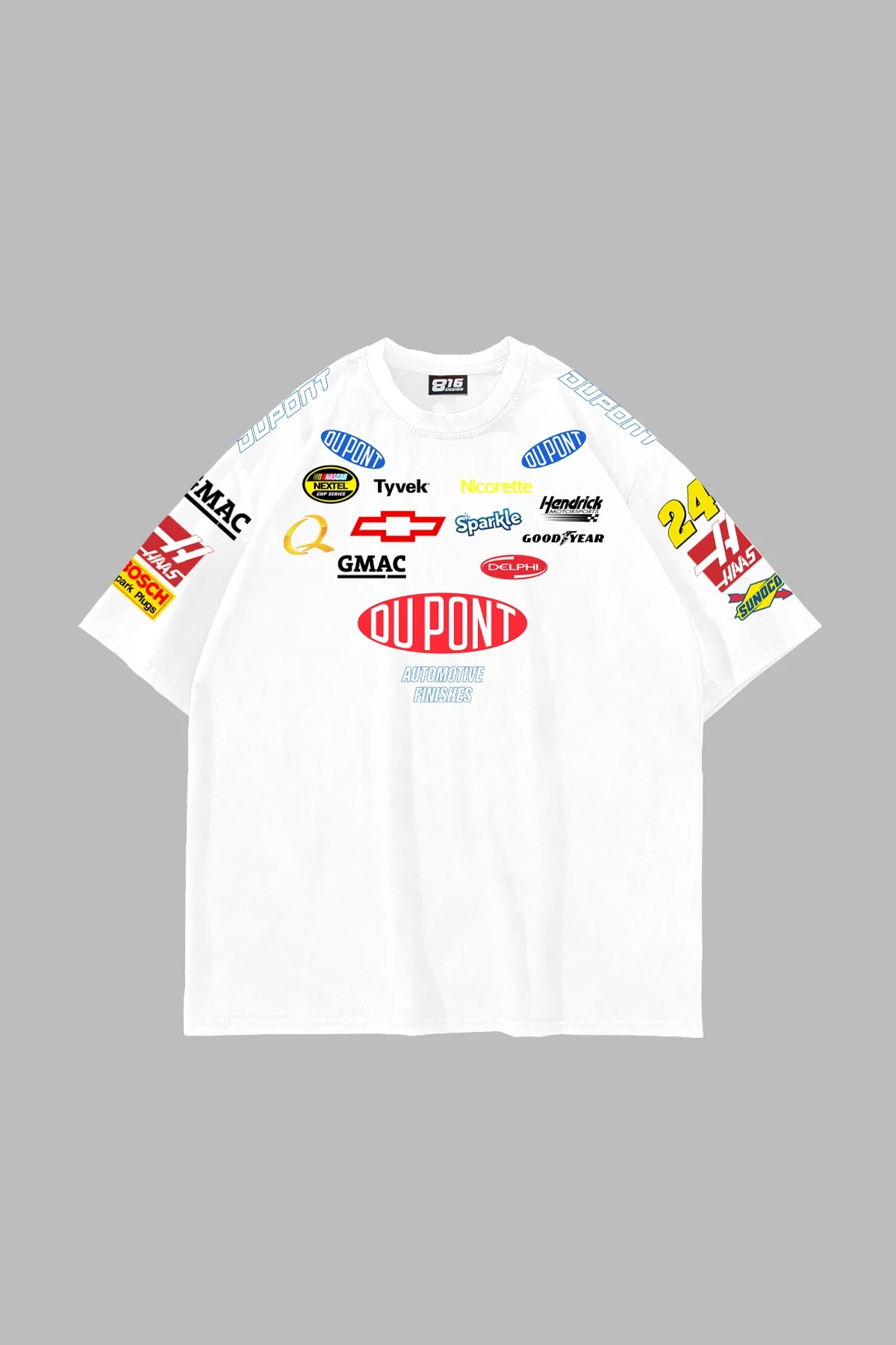 Racing Flame Baskılı Oversize Unisex Beyaz Tshirt