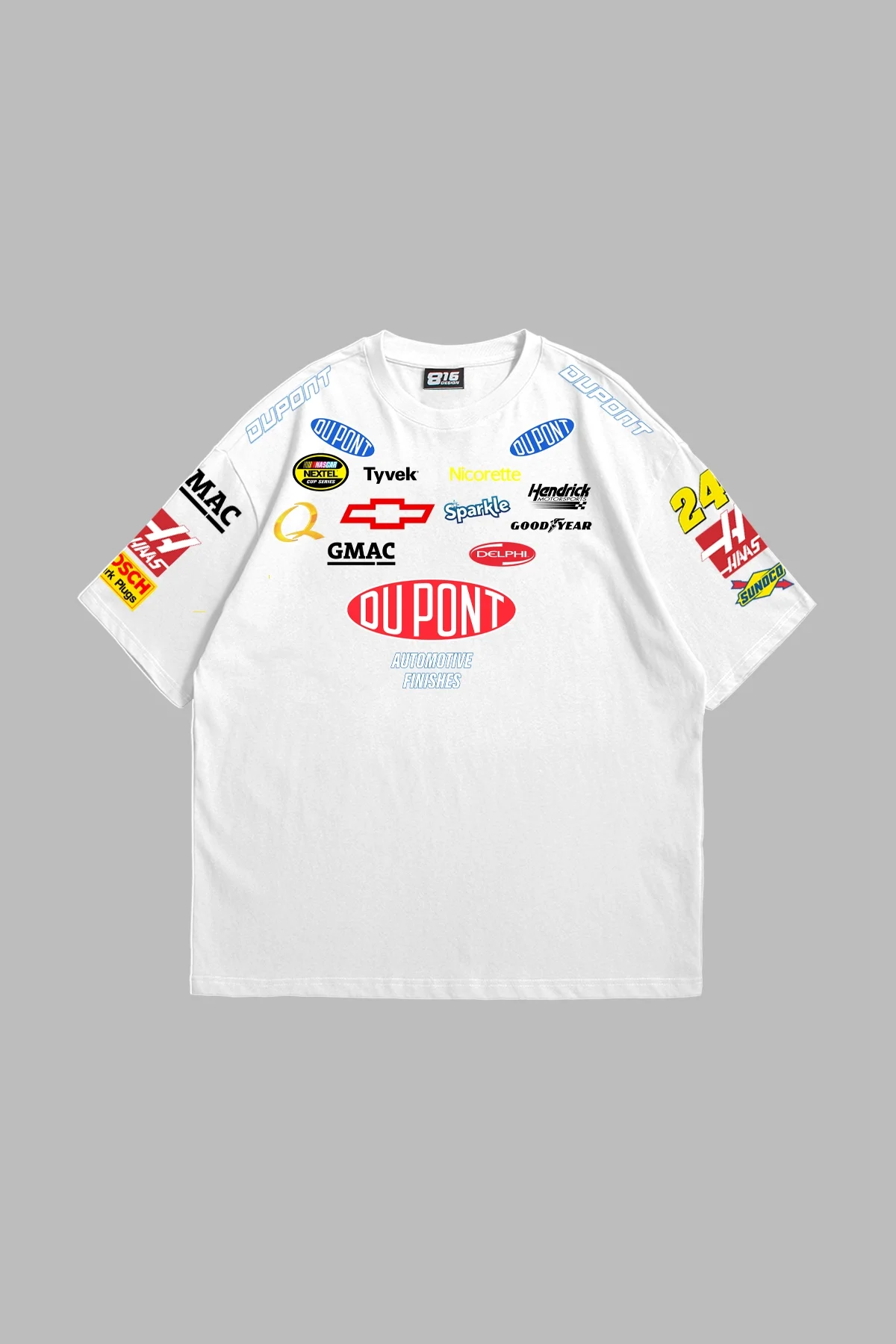 Racing Flame Baskılı Oversize Unisex Beyaz Tshirt