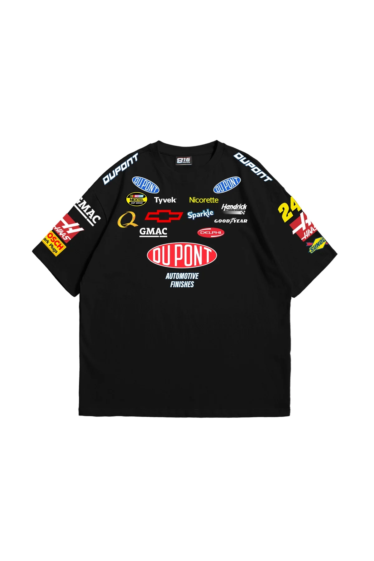 Racing Flame Baskılı Oversize Unisex Siyah Tshirt