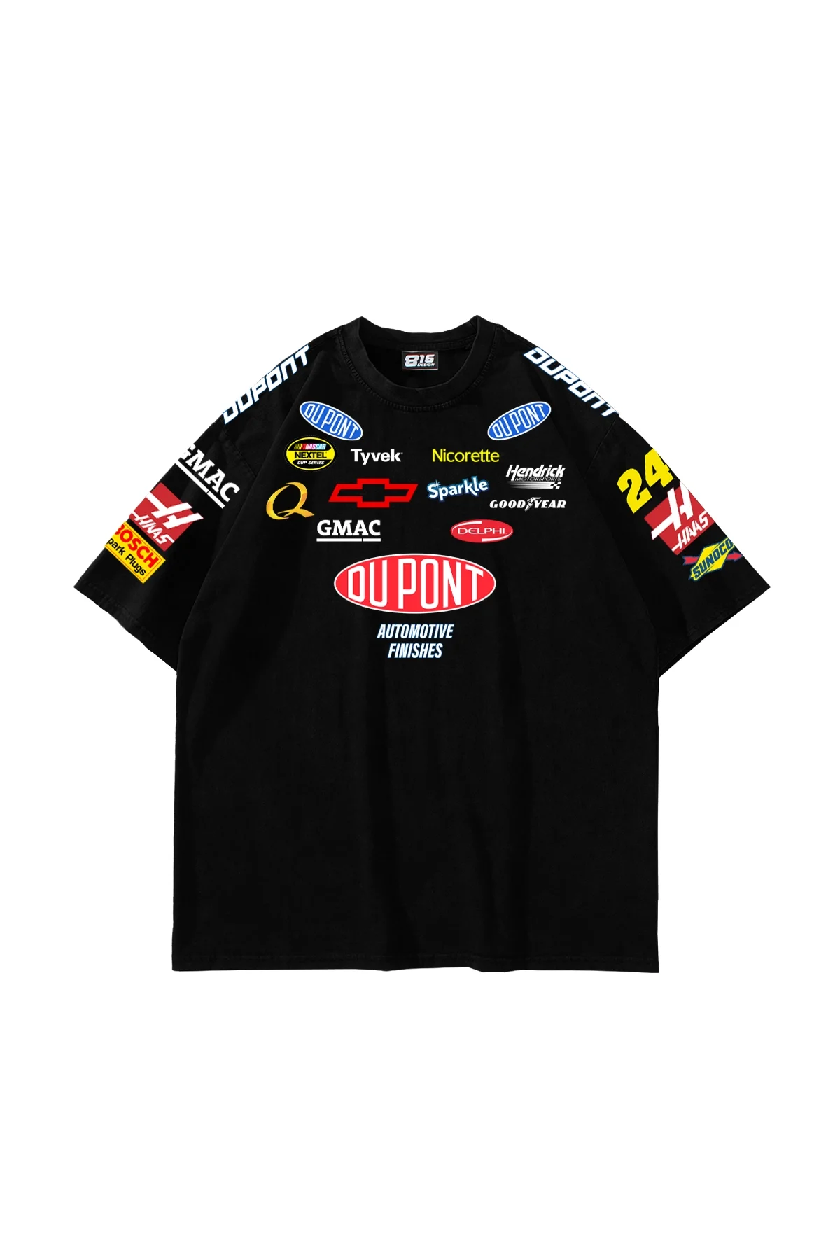 Racing Flame Baskılı Oversize Unisex Siyah Tshirt