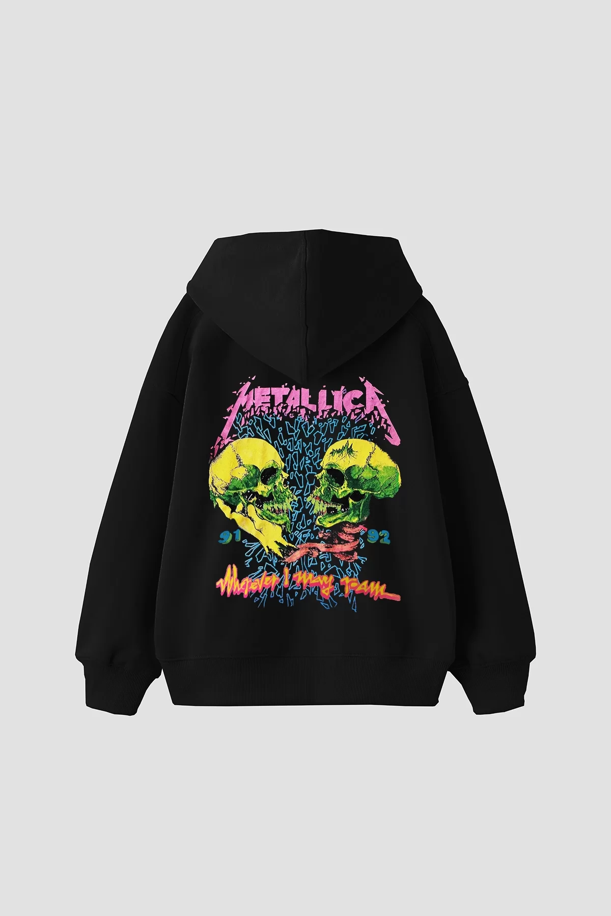 Metallica Skull Baskılı Oversize Unisex Premium Siyah Hoodie