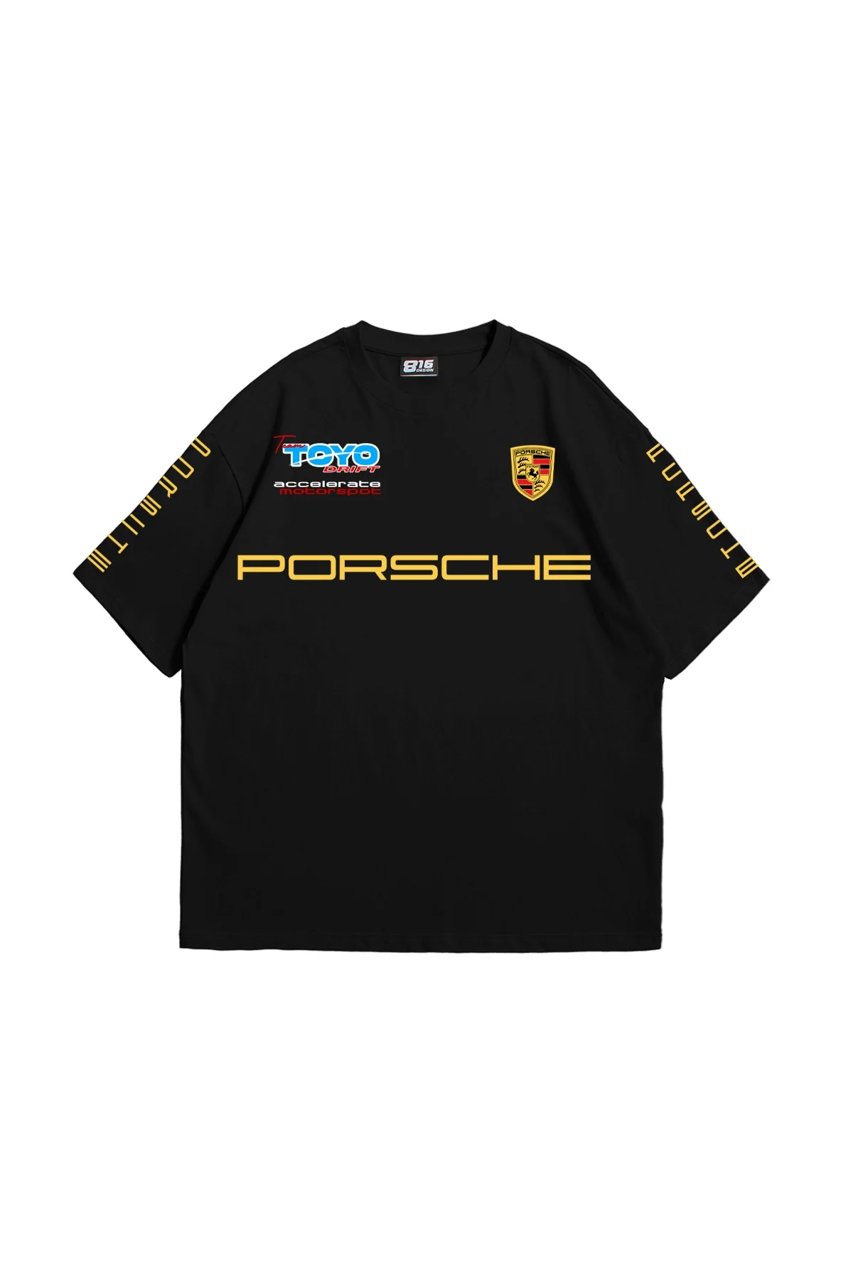 Racing Motorsport Car Baskılı Oversize Unisex Siyah Tshirt