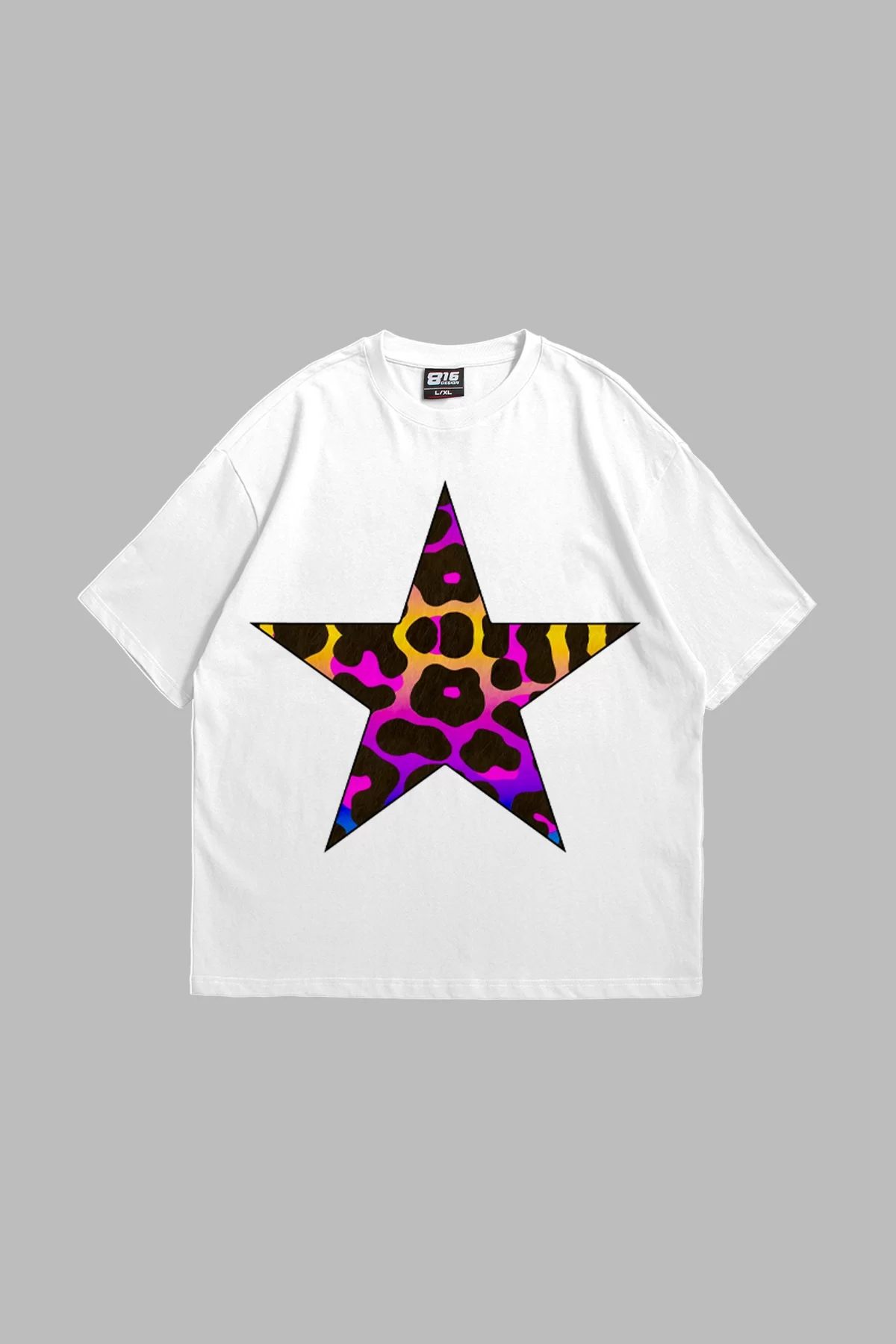 Rainbow Leopard Baskılı Oversize Unisex Beyaz Tshirt