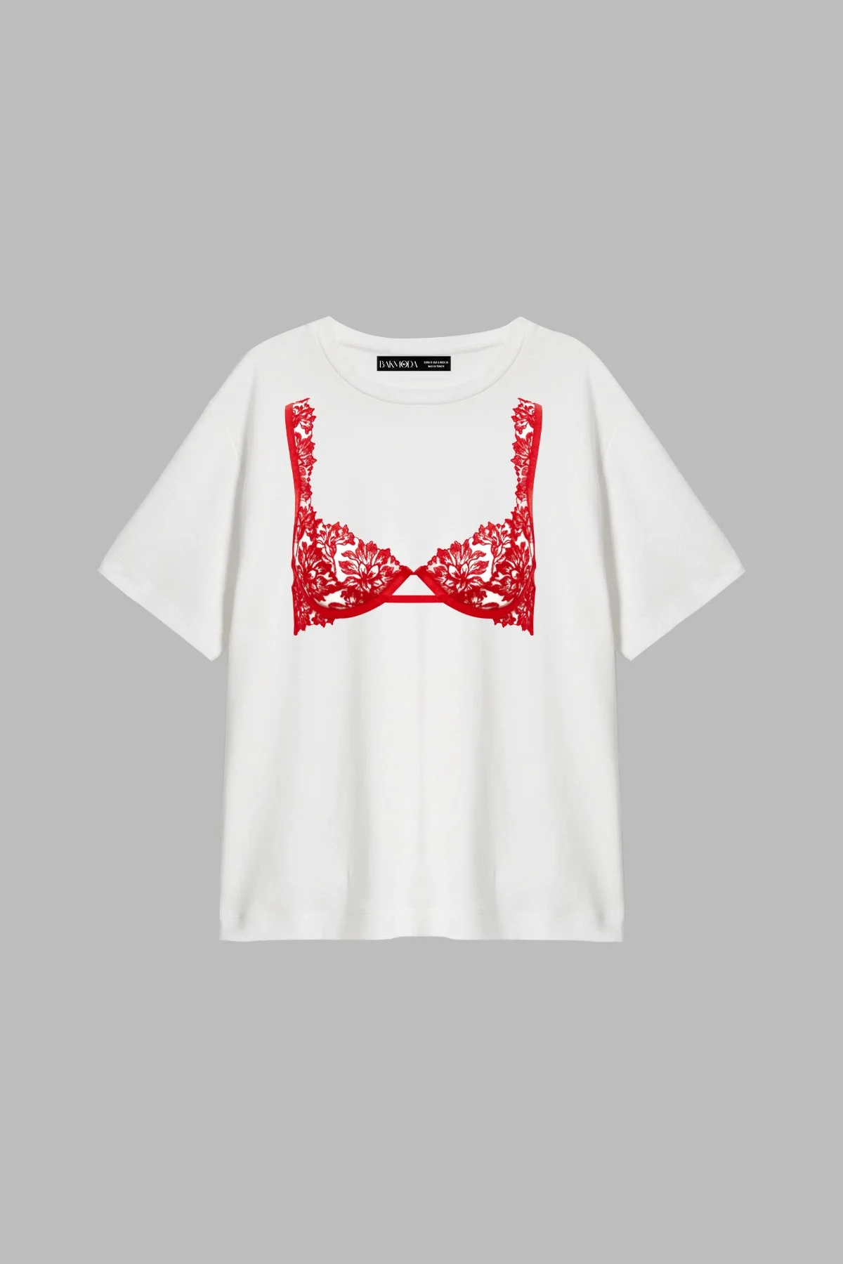 Red Bra Baskılı Relaxed Fit Beyaz Kadın Tshirt