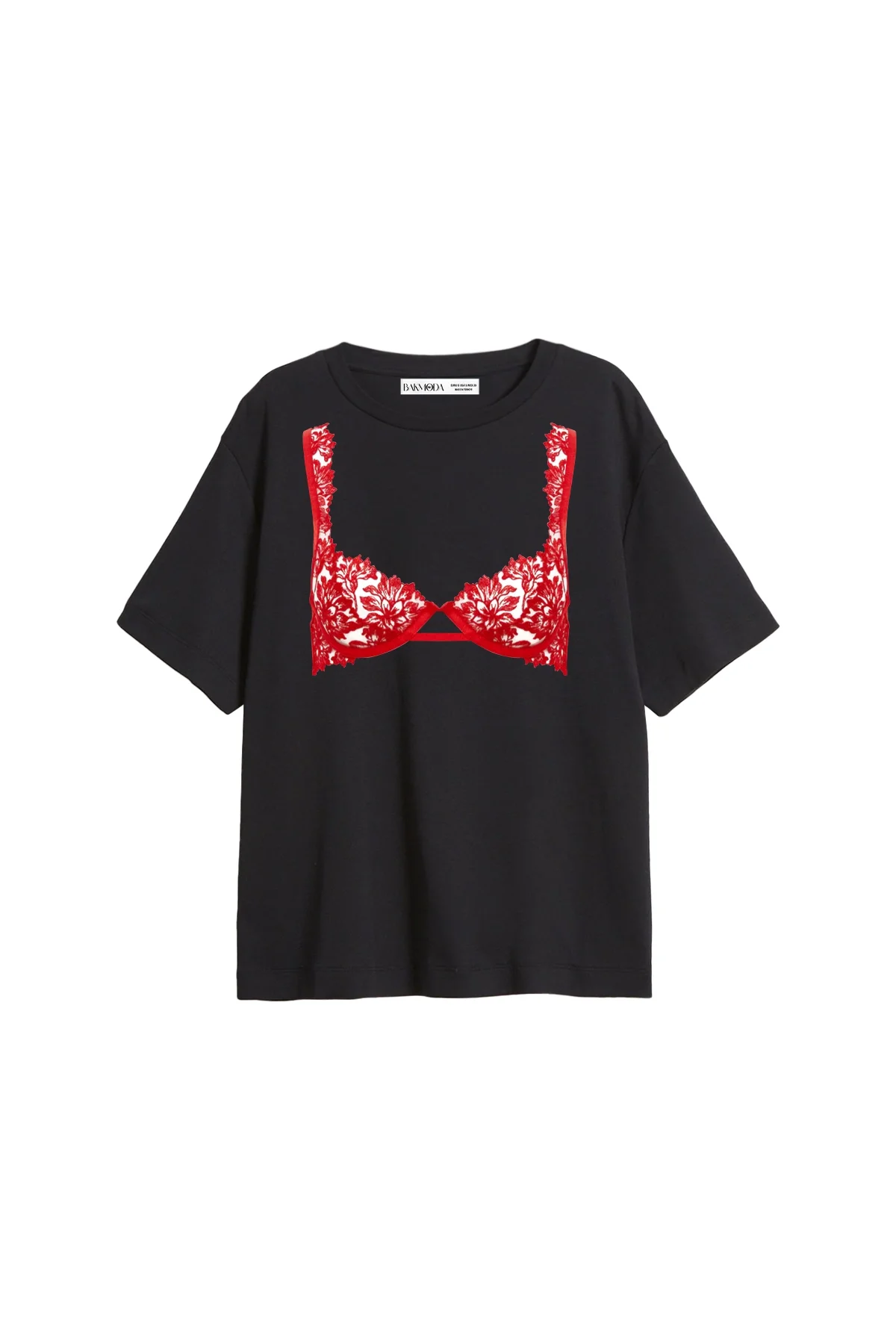 Red Bra Baskılı Relaxed Fit Siyah Kadın Tshirt