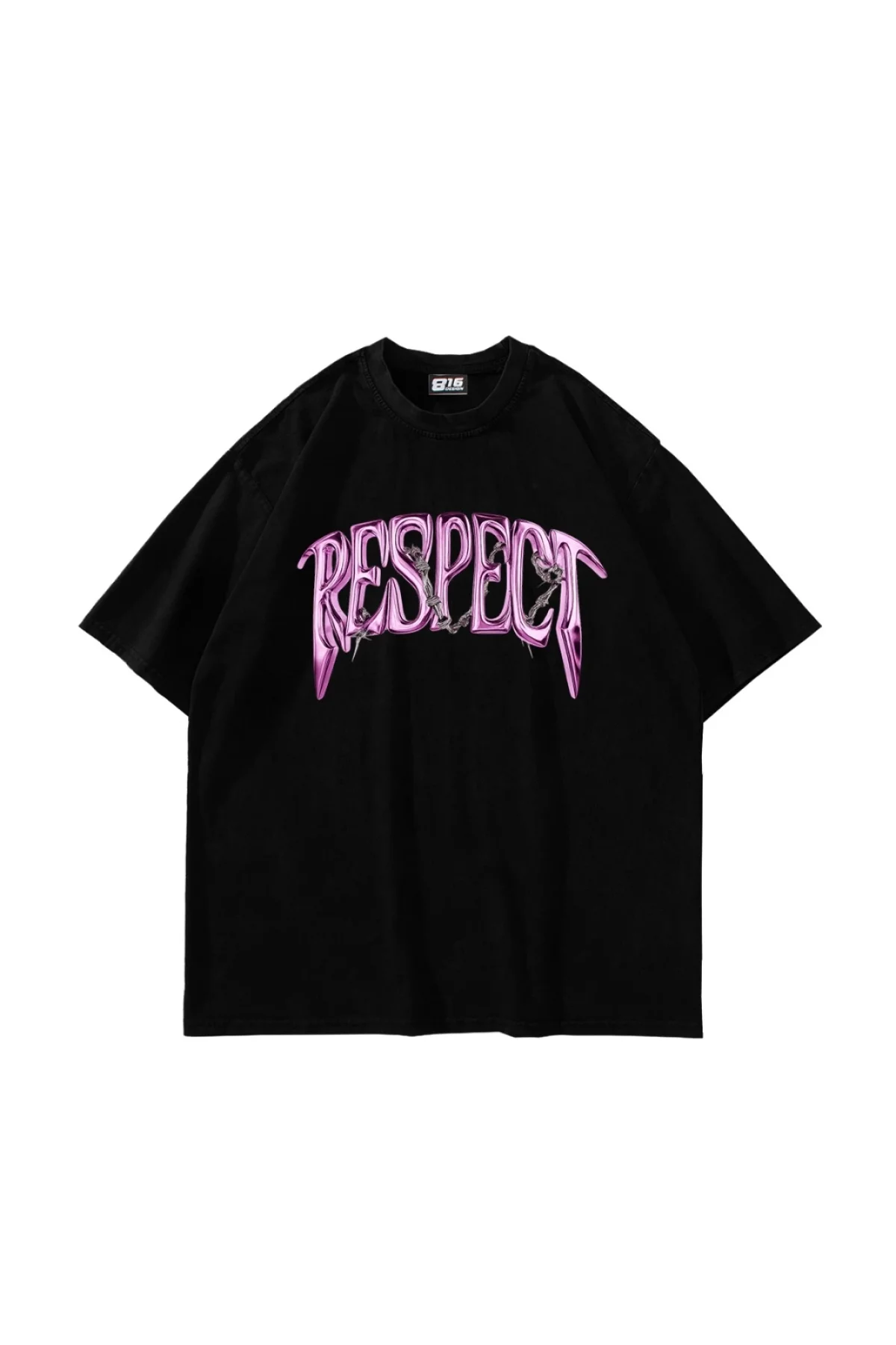 Respect Baskılı Oversize Unisex Siyah Tshirt