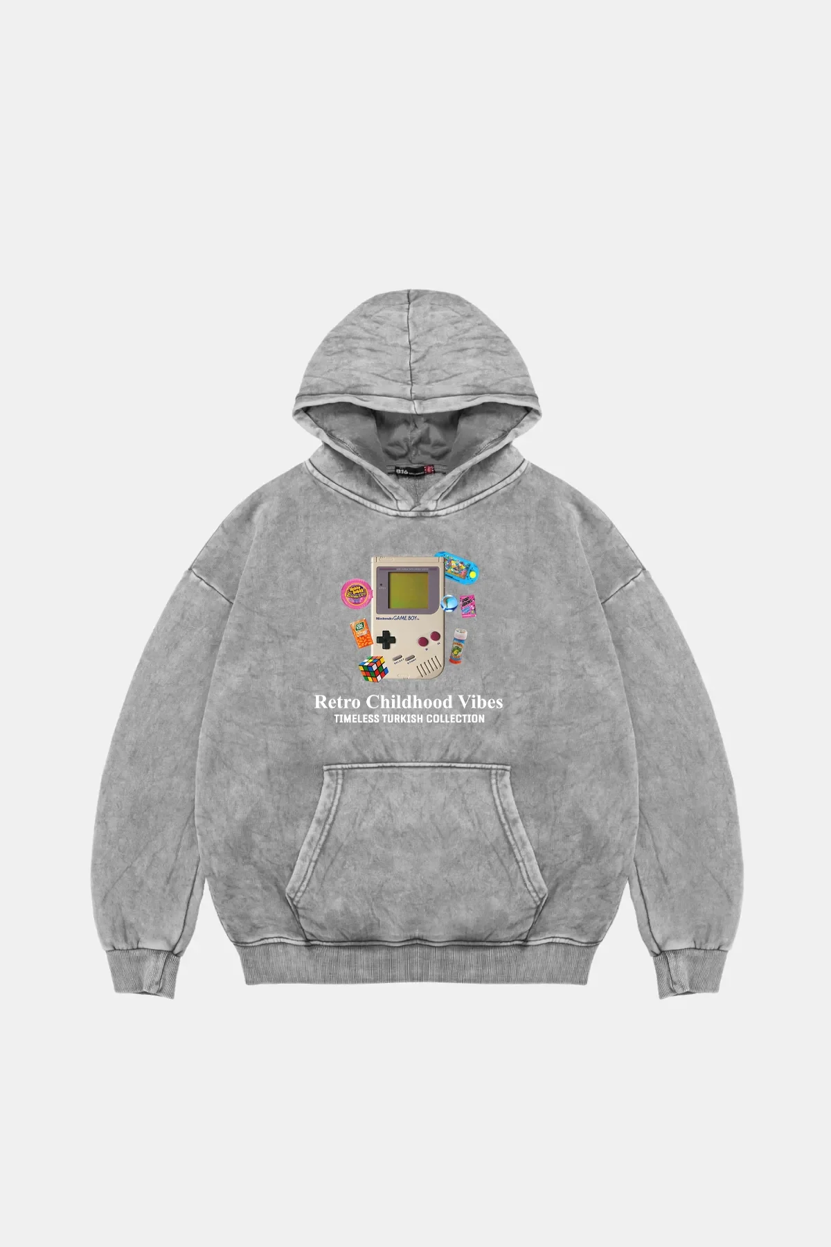 Retro Childhood Vibes Oversize Unisex Yıkamalı Beyaz Hoodie