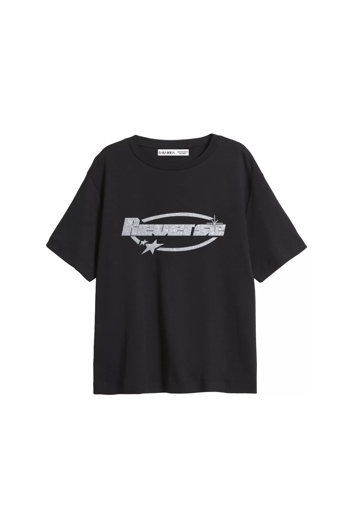 Reverse Baskılı Relaxed Fit Siyah Kadın Tshirt