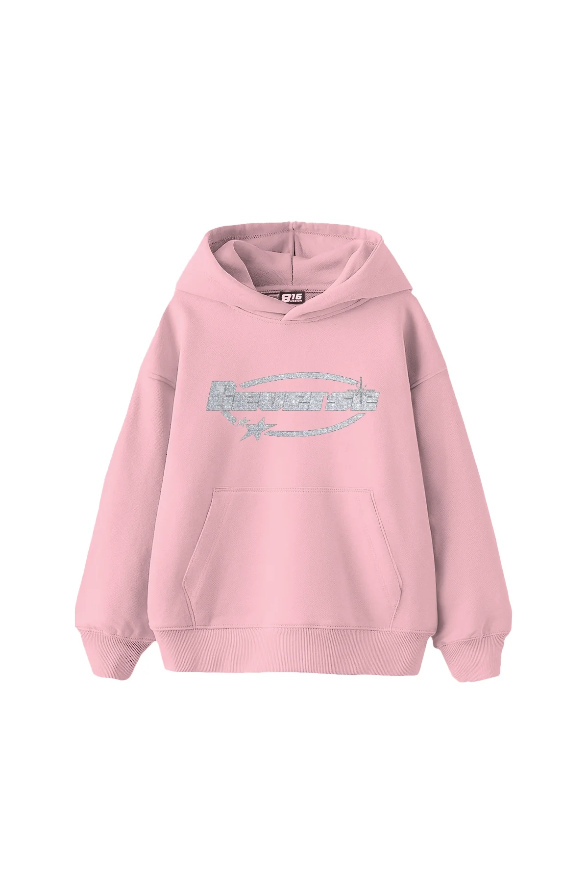 Reverse Taş Baskılı Oversize Unisex Pembe Hoodie