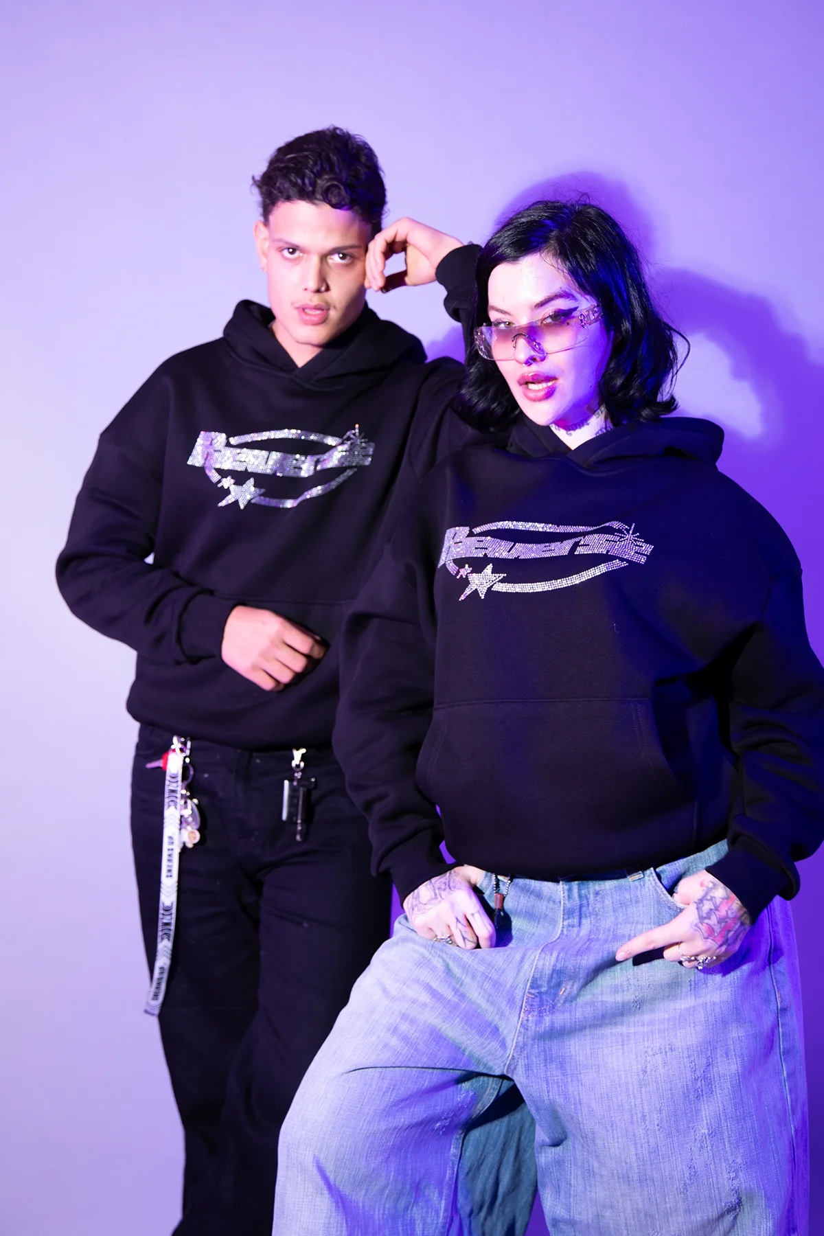 Reverse Taş Baskılı Oversize Unisex Siyah Hoodie