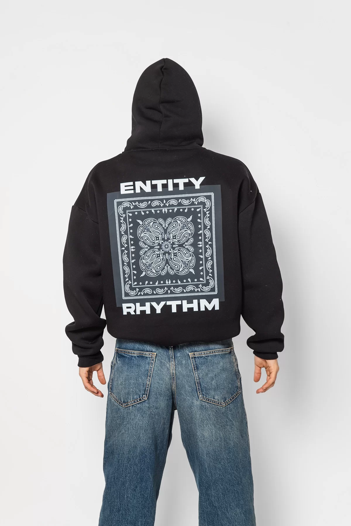 Rhythm Bandana Baskılı Oversize Unisex Siyah Hoodie