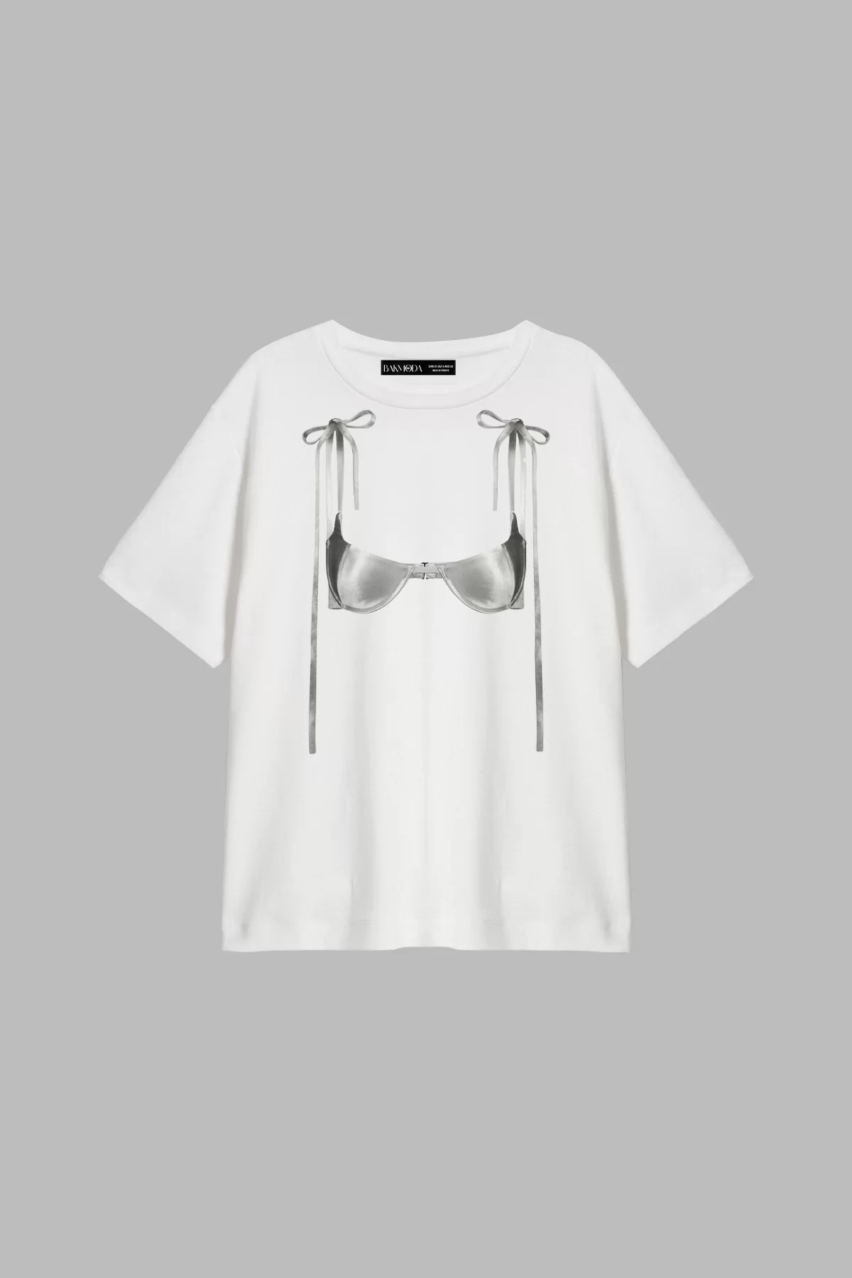 Ribbon Bikini Baskılı Relaxed Fit Beyaz Kadın Tshirt