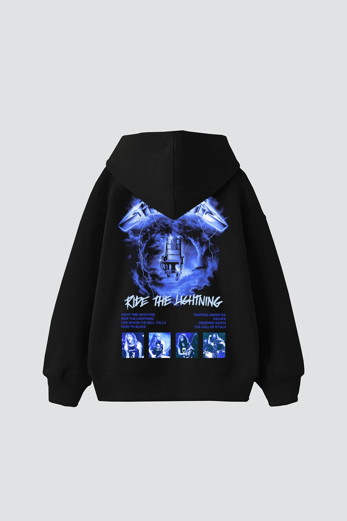 Ride The Lightning Baskılı Oversize Unisex Siyah Hoodie