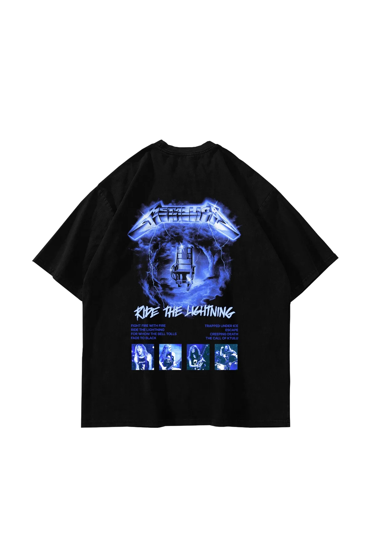 Ride The Lightning Baskılı Oversize Unisex Siyah Tshirt