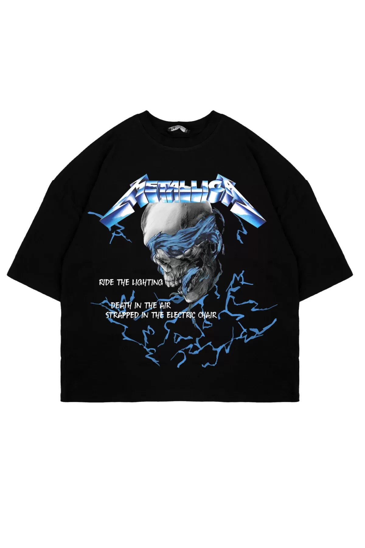 RideTheLighting-Metallica Baskılı Oversize Siyah Unisex Tshirt