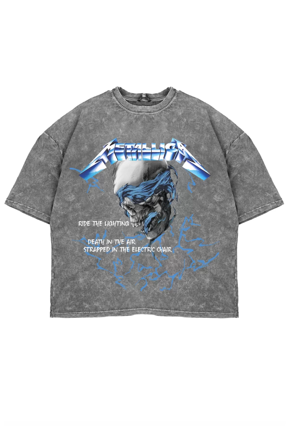 RideTheLighting-Metallica Baskılı Oversize Yıkamalı Beyaz Unisex Tshirt