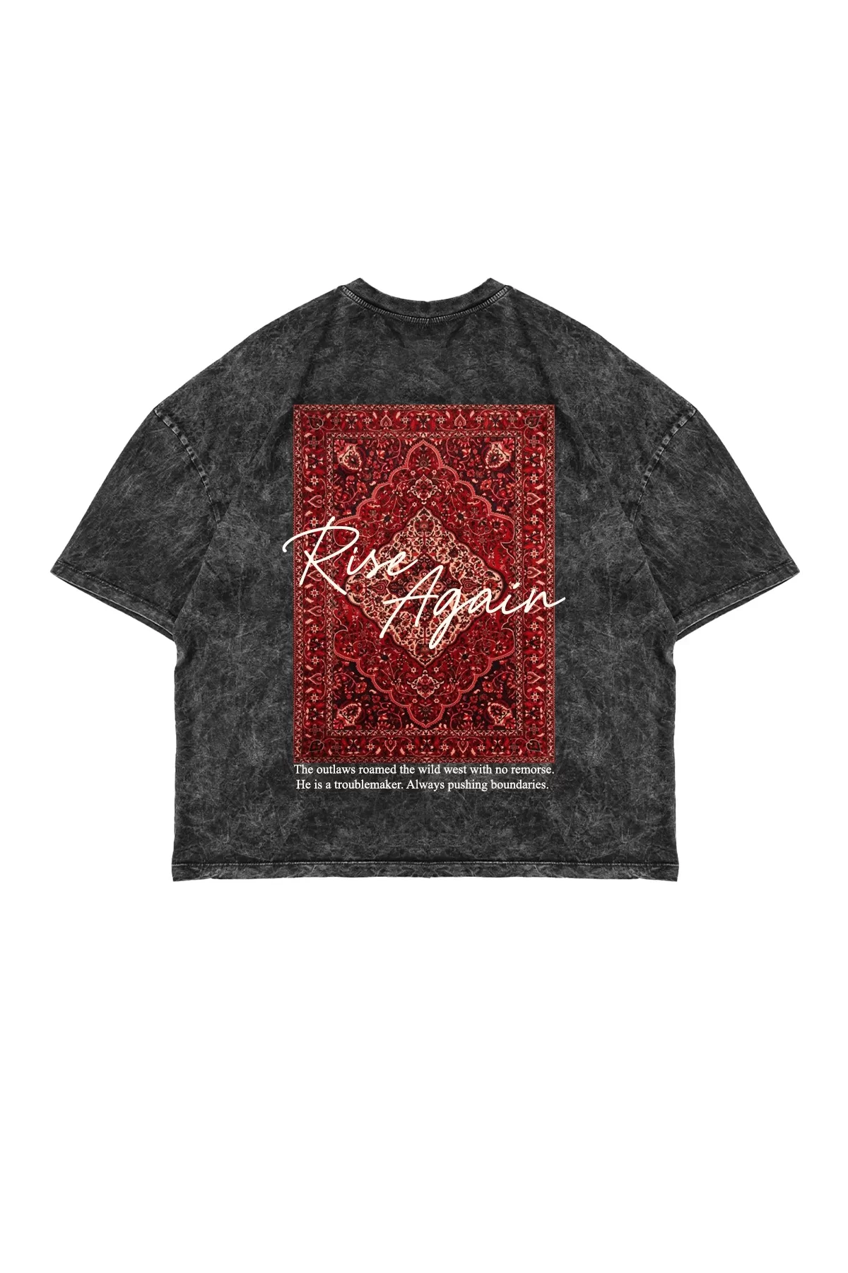 Rise Again Baskılı Oversize Unisex Yıkamalı Siyah Tshirt