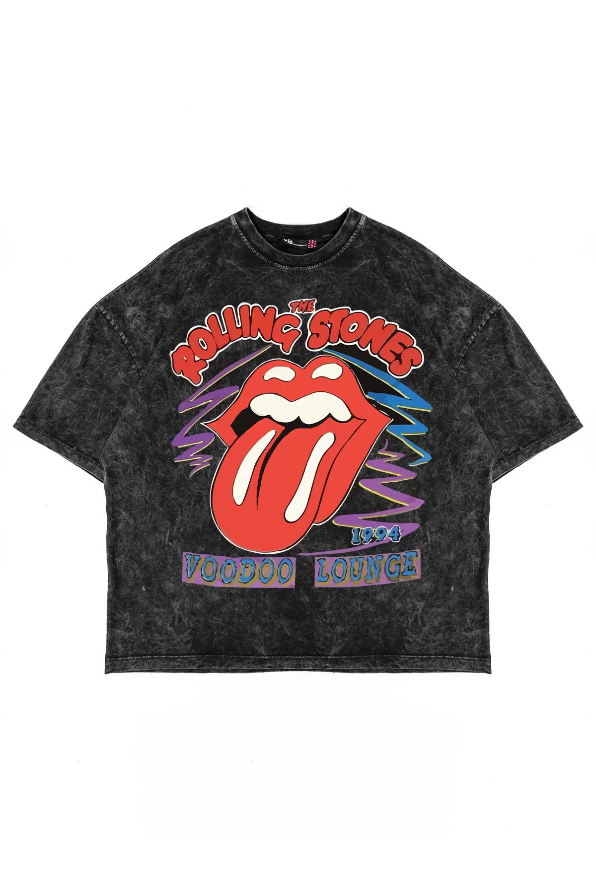 Rolling Stone Voodoo Lounge Baskılı 24/1 Yıkamalı Siyah Oversize Unisexx Tshirt