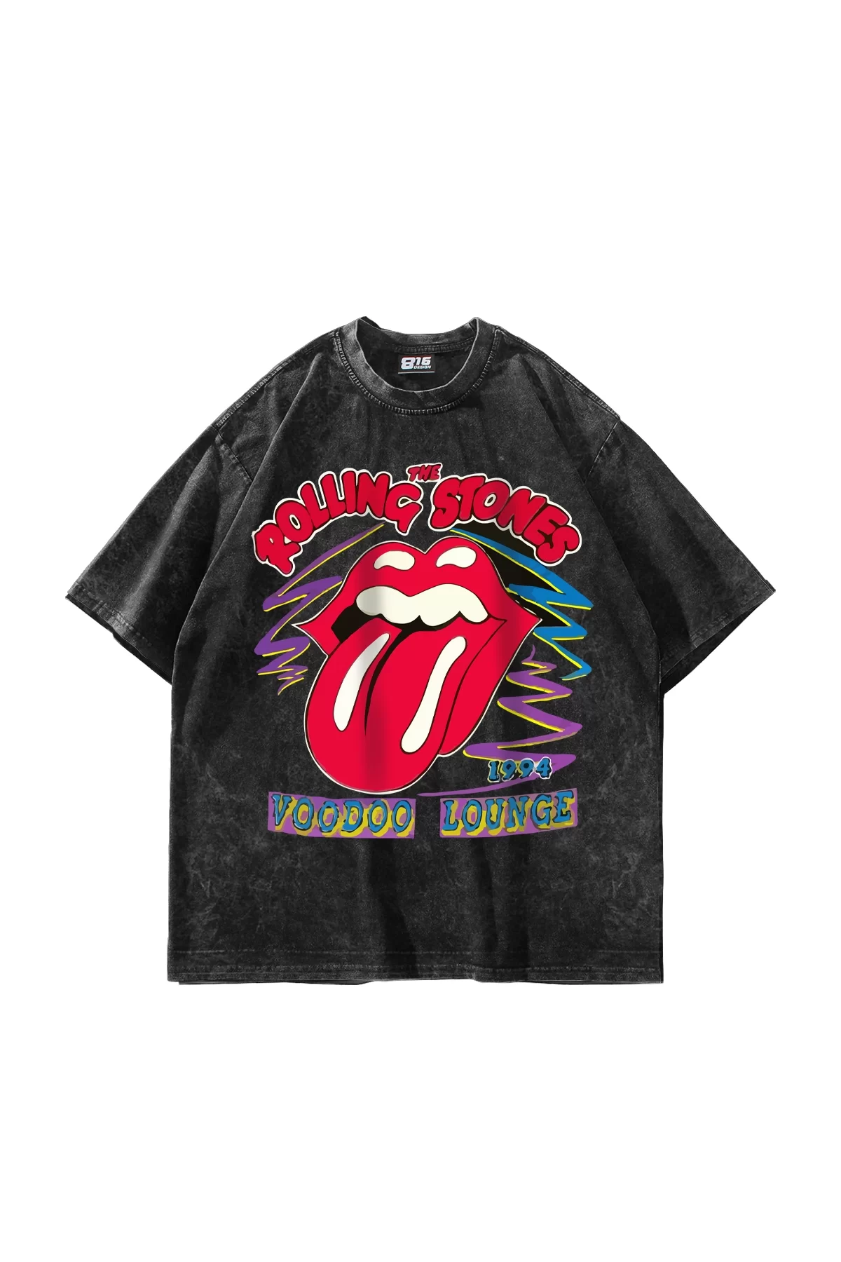 Rolling Stone Voodoo Lounge Baskılı 24/1 Yıkamalı Siyah Oversize Unisexx Tshirt