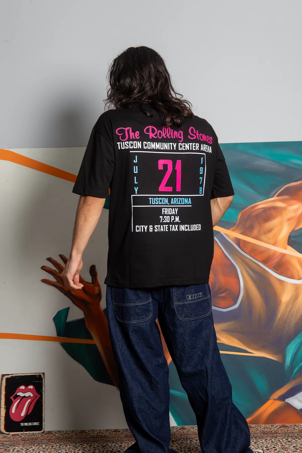 Rolling Stones Baskılı 24/1 Oversize Unisex Siyah Tshirt