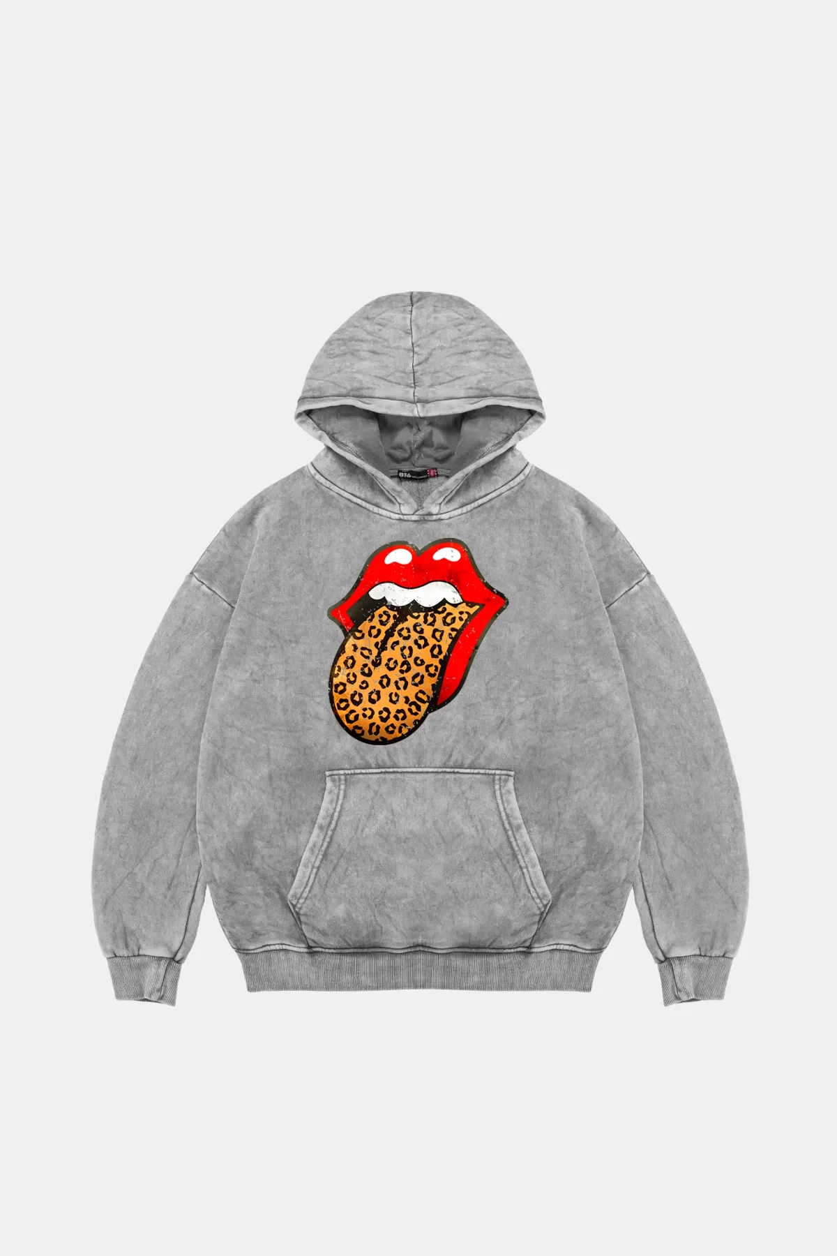 Rolling Stones Leopar Baskılı Oversize Unisex Yıkamalı Beyaz Hoodie