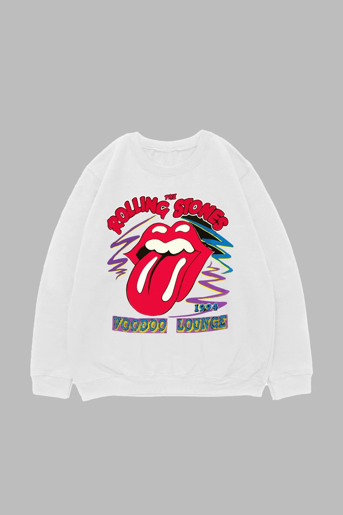 Rolling Stones Voodo Lounge Baskılı Beyaz Oversize Unisex Sweatshirt