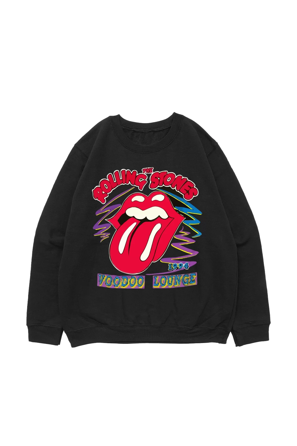 Rolling Stones Voodo Lounge Baskılı Siyah Oversize Unisex Sweatshirt