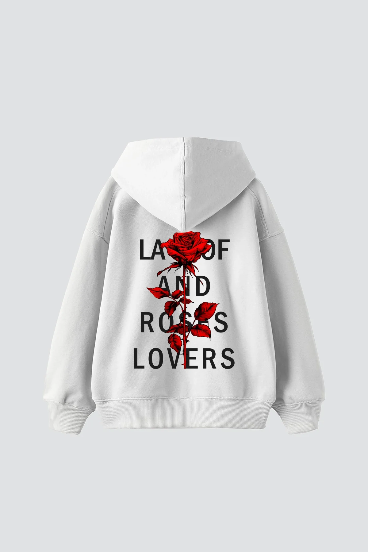 Roses Lovers Baskılı Oversize Unisex Beyaz Hoodie