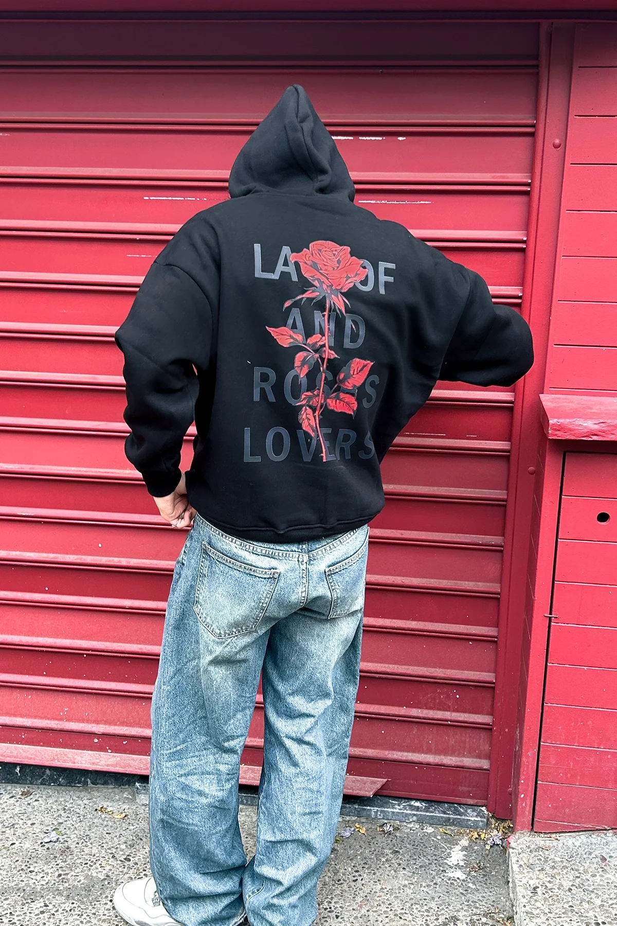 Roses Lovers Baskılı Oversize Unisex Siyah Hoodie